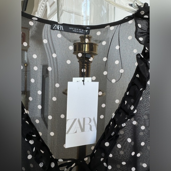 BNWT Fall Zara polka dot sheer tie up blouse, size S. - Picture 2 of 5